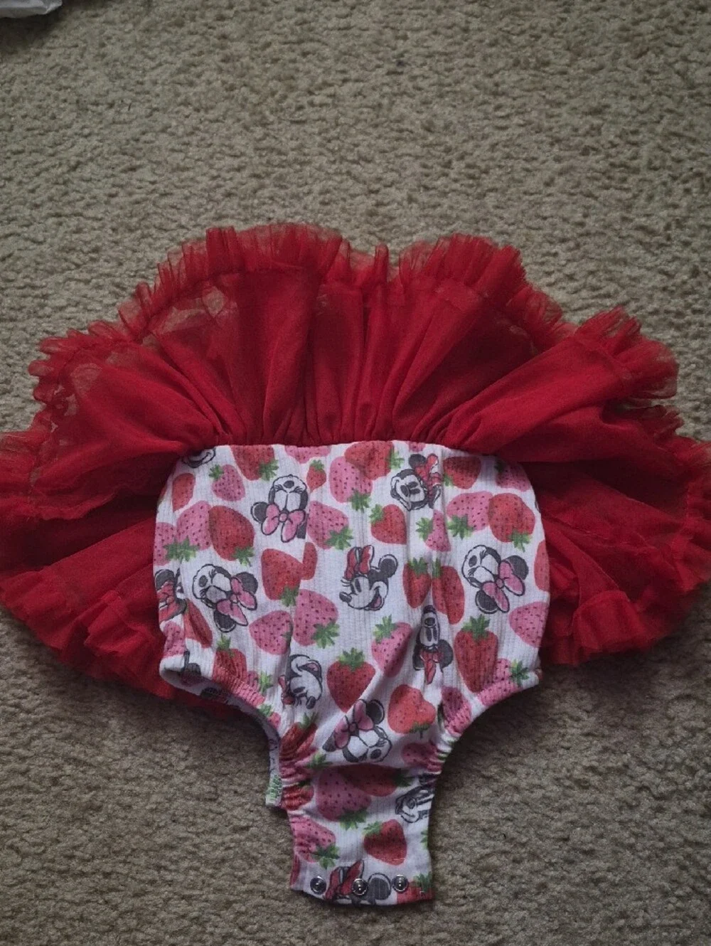 Girls Mini Mouse Red Tulle Strawberry One-Piece Bodysuit
